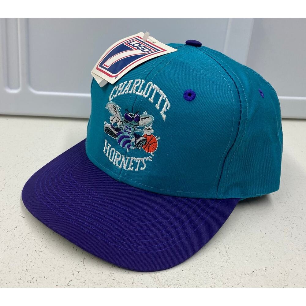 NEW VTG 90s Logo 7 NBA Charlotte Hornets stitched graphic snapback hat